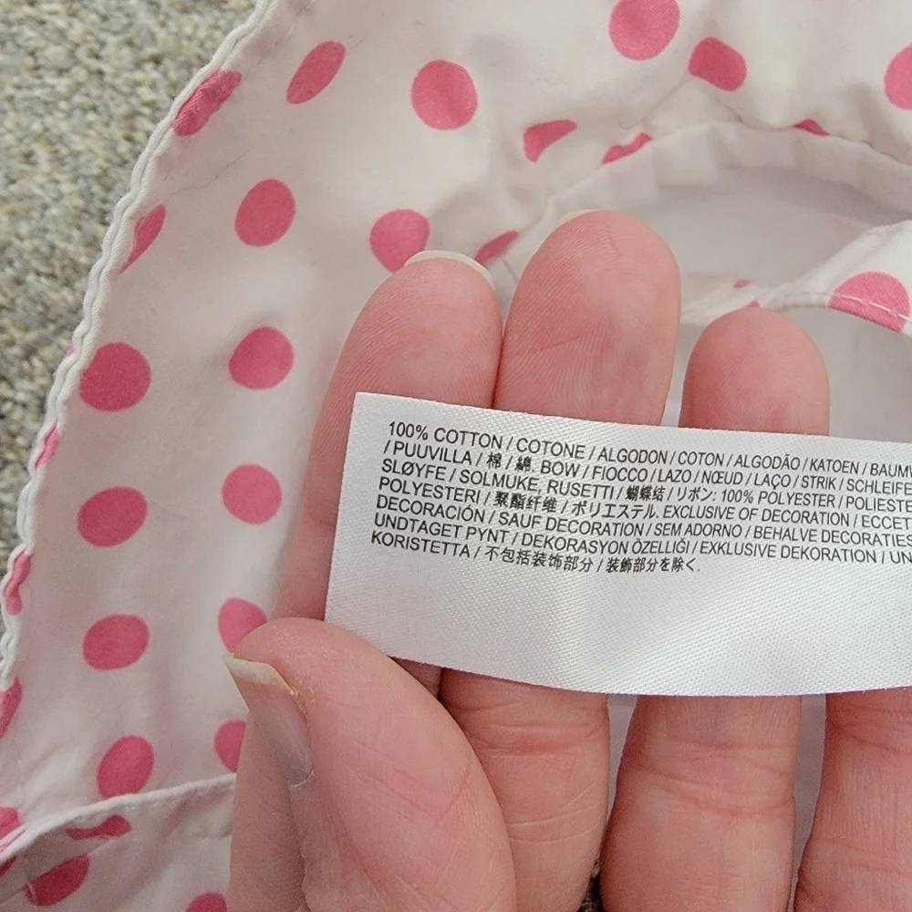 Disney Baby Minnie Mouse Hat Sun Bonnet White Pink Polka Dots 0-6 Months Ribbon
